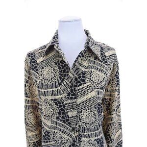 Yves St Clair Medallion Geo Button Up Front Shirt Tunic Black Womens Sz 14 Large